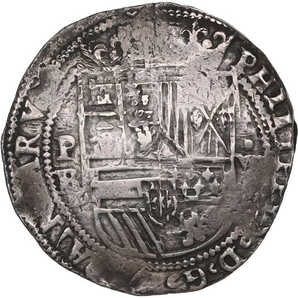 BOLIVIA, Potosí, cob 8 reales, Philip II, assayer B (1st period), HISPANIARVM with H, rare, ex-Ponte