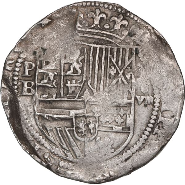 BOLIVIA, Potosí, cob 8 reales, Philip II, assayer B (1st period), HISPANIARVM with H, rare.