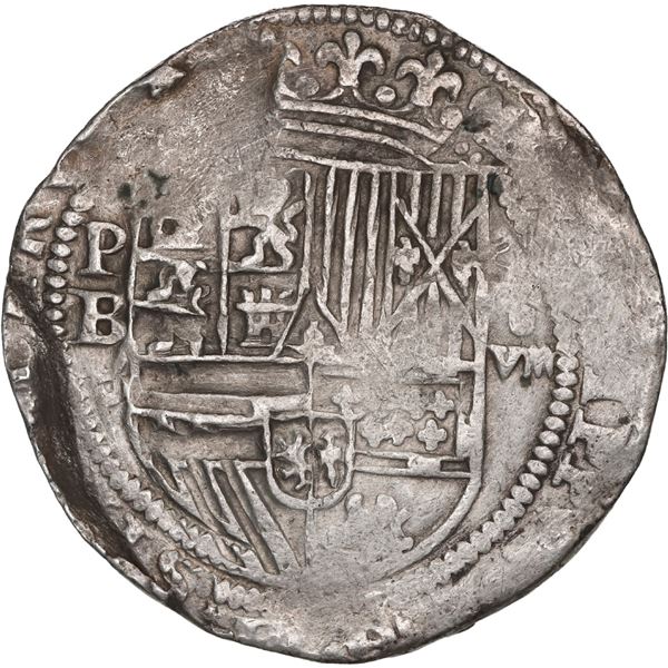 BOLIVIA, Potosí, cob 8 reales, Philip II, assayer B (1st period), HISPANIARVM with H, rare.