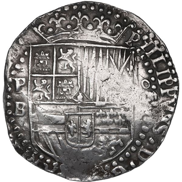 BOLIVIA, Potosí, cob 8 reales, Philip II, assayer B (late 3rd period), ex-Ponte.