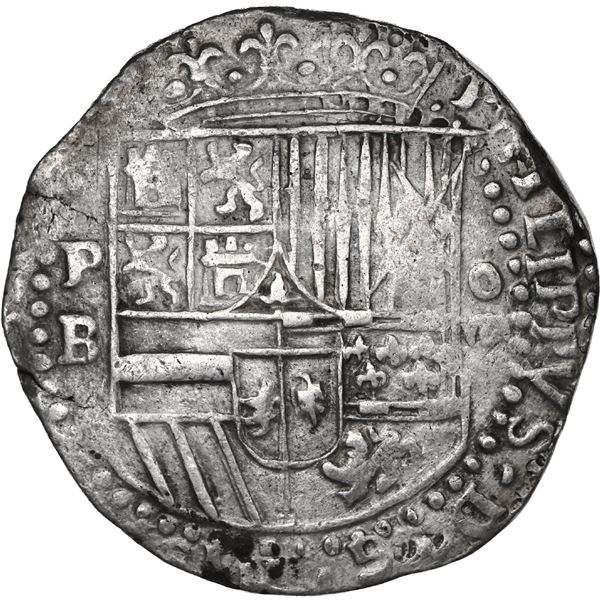 BOLIVIA, Potosí, cob 8 reales, Philip II, assayer B (late 3rd period).