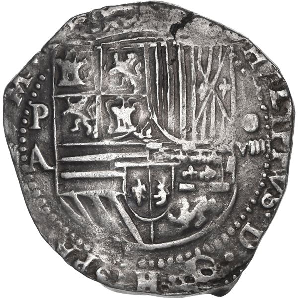 BOLIVIA, Potosí, cob 8 reales, Philip II, assayer A, variety with denomination as "oVIIII" (rare), e