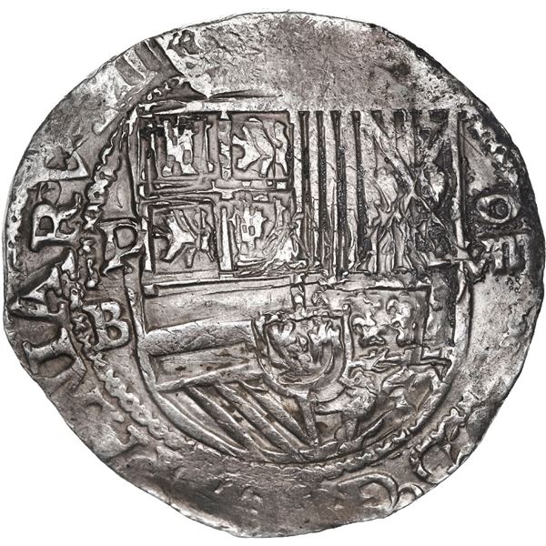 BOLIVIA, Potosí, cob 8 reales, Philip II, assayer B (5th period, borders of x's).
