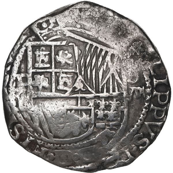 BOLIVIA, Potosí, cob 8 reales, Philip II, assayer B (5th period, borders of x's), ex-Woodside.