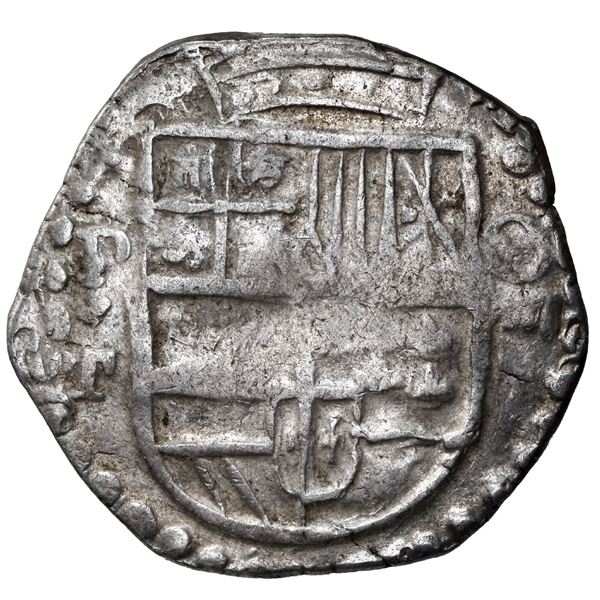 BOLIVIA, Potosí, cob 8 reales, 1619 T, quadrants of cross transposed, king's name in reverse legend,