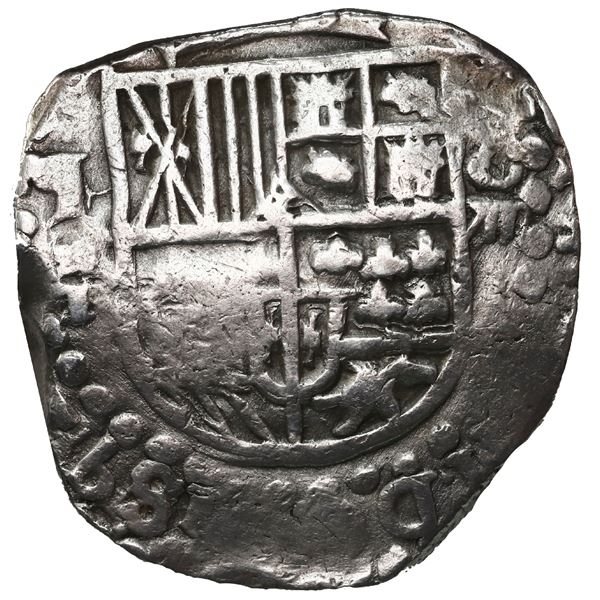 BOLIVIA, Potosí, cob 8 reales, Philip III, assayer T, upper half of shield transposed, mintmark q (r