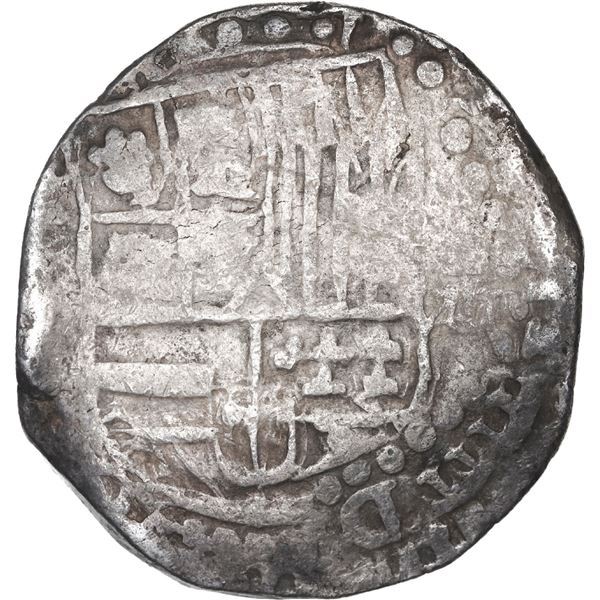 BOLIVIA, Potosí, cob 8 reales, 1622 (T or P), lions and castles transposed in shield and cross, "fla