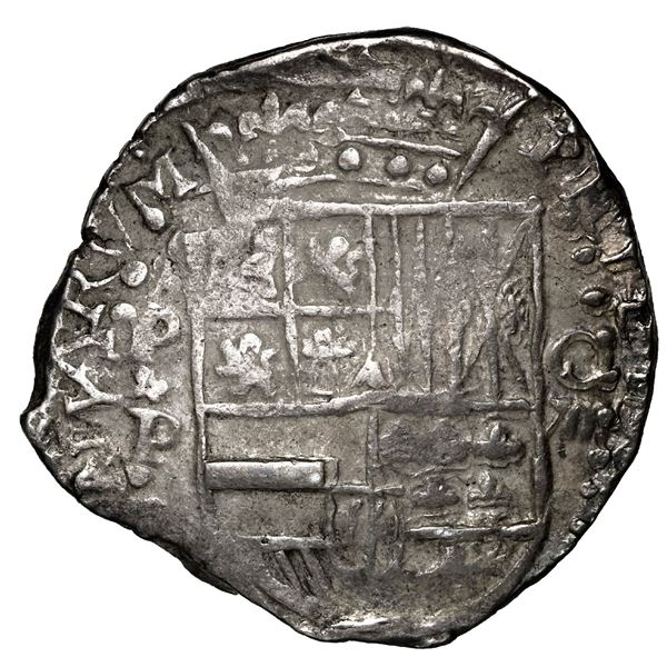 BOLIVIA, Potosí, cob 8 reales, Philip III or IV, assayer P, quadrants of cross transposed, "flat" li