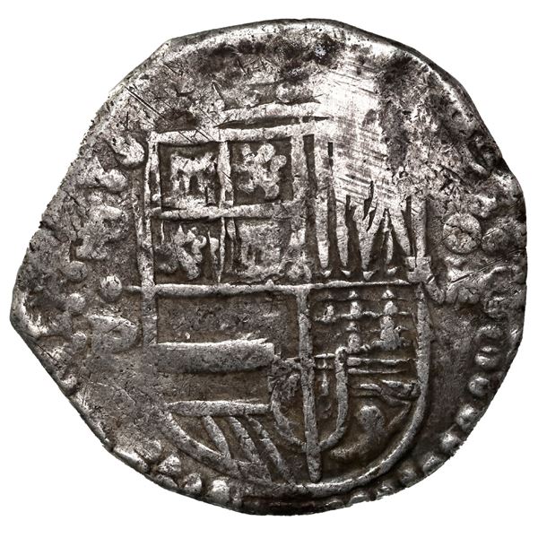BOLIVIA, Potosí, cob 8 reales, Philip IV, assayer P (1620s), quadrants of cross transposed, "flat" l