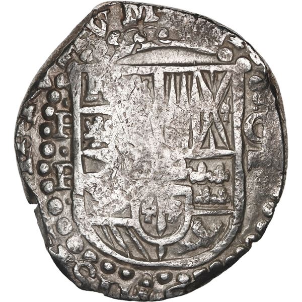 BOLIVIA, Potosí, cob 8 reales, Philip IV, assayer P (late 1620s), reverse legend rotated 90 degrees 