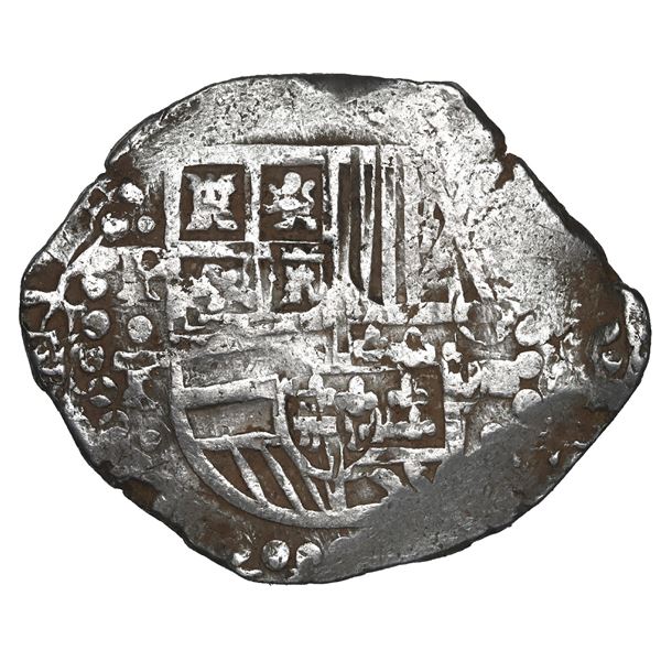 BOLIVIA, Potosí, cob 8 reales, 1627 T, quadrants of cross transposed, "hunched over" lions, ex-Ponte