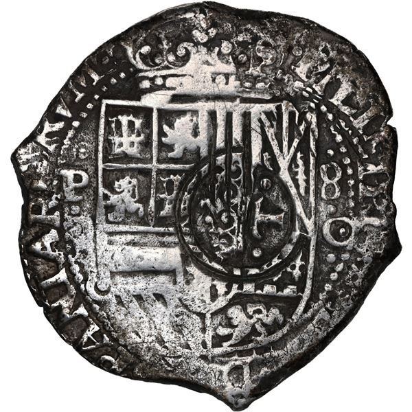 BOLIVIA, Potosí, cob 8 reales, 1651 O, with crowned-•T• countermark on shield, ex-Kosoff, ex-Stallar