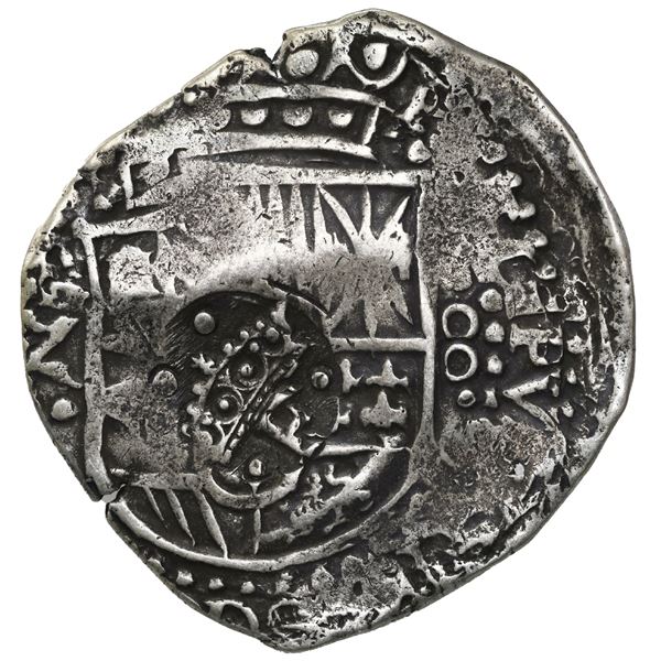 BOLIVIA, Potosí, cob 8 reales, 1649 Z, with crowned-•F• (four dots) countermark on shield, ex-Capita