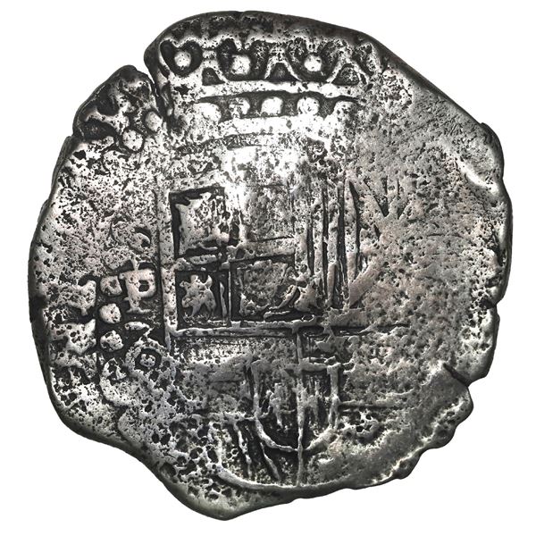 BOLIVIA, Potosí, cob 8 reales, (1649) O/Z, rare, with crown-alone countermark on cross, ex-Maravilla