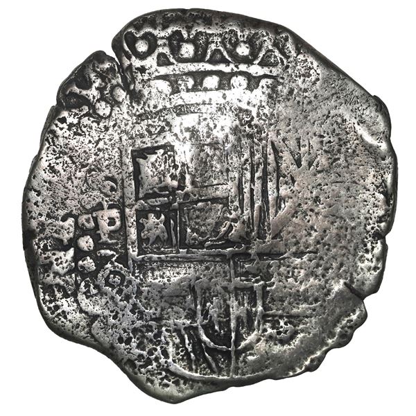 BOLIVIA, Potosí, cob 8 reales, (1649) O/Z, rare, with crown-alone countermark on cross, ex-Maravilla