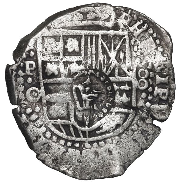 BOLIVIA, Potosí, cob 8 reales, 1649 O, with crown-alone countermark on shield, ex-Capitana, ex-Ponte