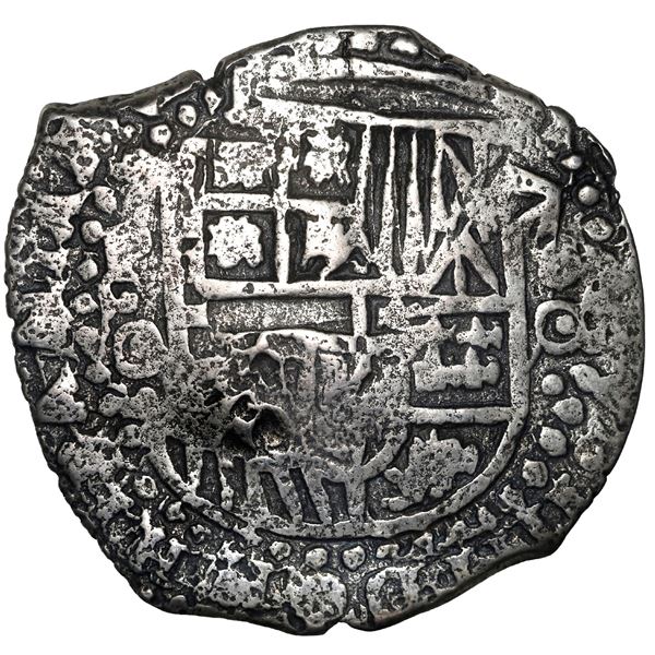 BOLIVIA, Potosí, cob 8 reales, 1650 (Spanish 5) O, with crowned-•F• (two dots) countermark on cross 