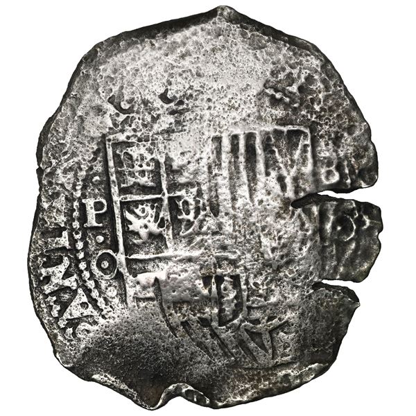 BOLIVIA, Potosí, cob 8 reales, 1650 O, with crowned-T and crowned-L countermarks on cross (very rare