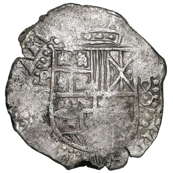 BOLIVIA, Potosí, cob 8 reales, 1650 O, date at 5 o'clock (unique), with crowned-script-L countermark