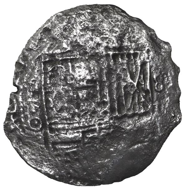 BOLIVIA, Potosí, cob 8 reales, 1650 (modern 5) O, with crowned-L, crowned-arms, and crown-alone coun