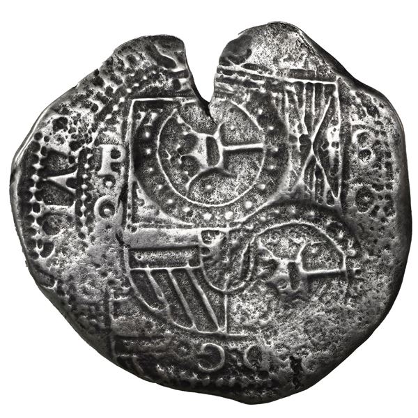 BOLIVIA, Potosí, cob 8 reales, 1650 (modern 5) O, with two crowned-T countermarks on shield and crow