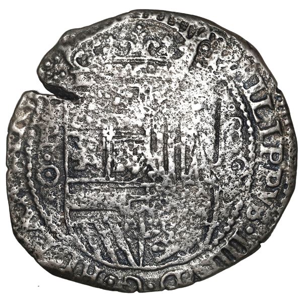 BOLIVIA, Potosí, cob 8 reales, 1650 (modern 5) O, with pentagonal crowned-1652 countermark (very rar