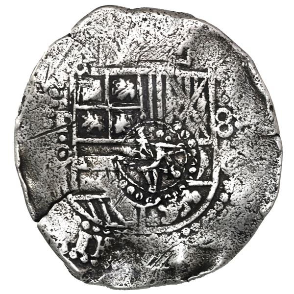 BOLIVIA, Potosí, cob 8 reales, (1650) O, with crowned-A countermark on shield and arms countermark o