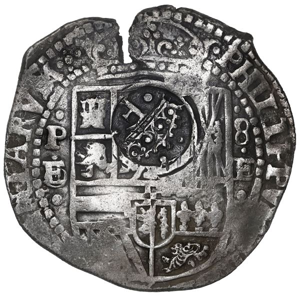 BOLIVIA, Potosí, cob 8 reales, 1651 E/O, with crowned-•F• (four dots) countermark on shield, ex-Mara