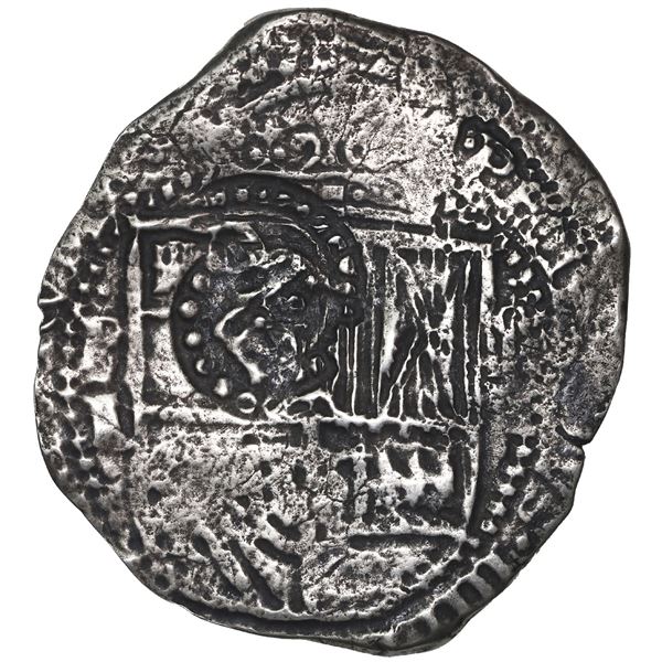 BOLIVIA, Potosí, cob 8 reales, (1651-52) E, with crowned-O and crown-alone countermark on shield (ve