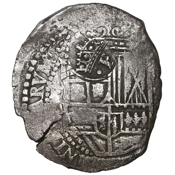 BOLIVIA, Potosí, cob 8 reales, 1652 E, very rare, with crowned-•F• (two dots) countermark on shield,