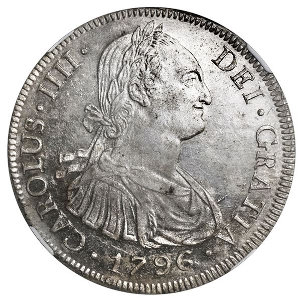 BOLIVIA, Potosí, bust 8 reales, Charles IV, 1796 PP, NGC AU 58.