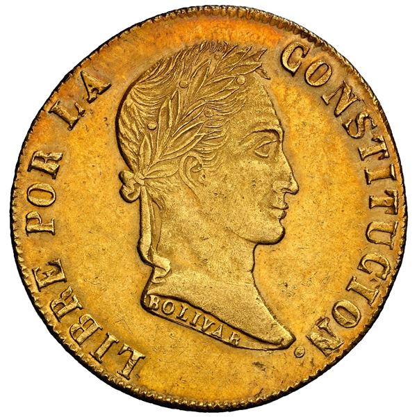 BOLIVIA, Potosí, gold 8 scudos, 1856 FJ/MJ, NGC MS 61, ex-Derman.