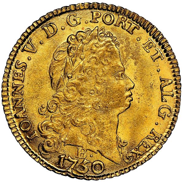 BRAZIL, Bahia, gold 6400 reis, João V, 1750-B, NGC MS 65+.