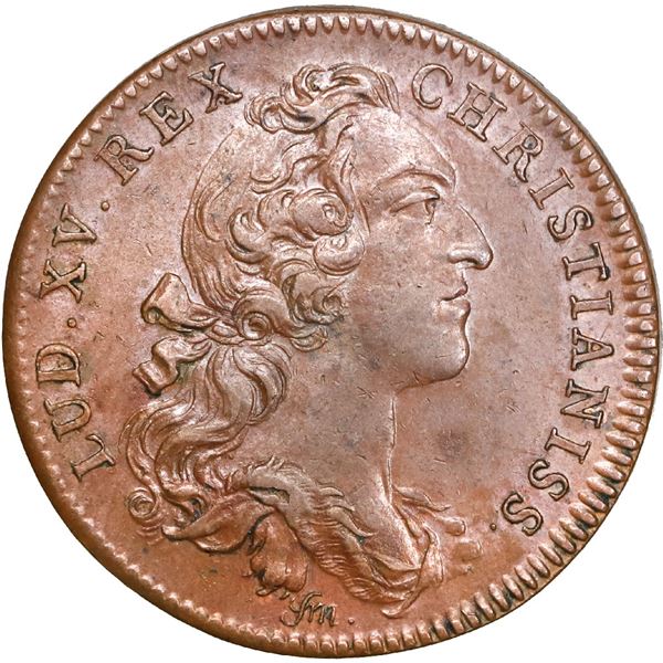 CANADA, Franco-American (Seven Years War), copper jeton, Louis XV, 1755, galley, engraver signature 