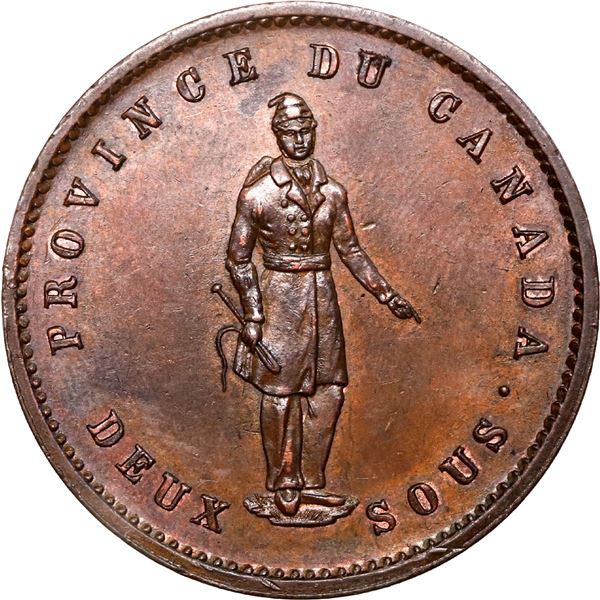 CANADA, Lower Canada, Montreal, Quebec Bank, copper "habitant" 2 sous / 1 penny token, 1852, ex-Faul