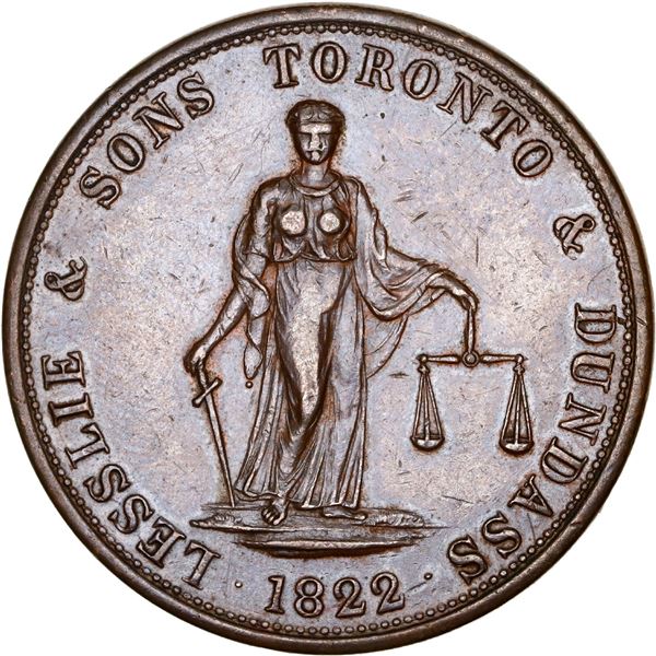 CANADA, Upper Canada, copper 2 pence token, dated 1822 (struck post-1834), Lesslie & Sons / Toronto 