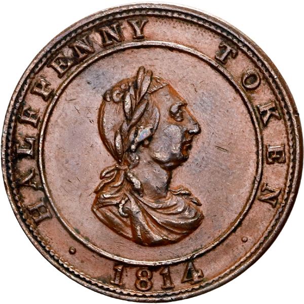 CANADA, Nova Scotia, Halifax, copper 1/2 penny token, 1814, Hosterman & Etter, ex-Oppenheim, ex-Bake