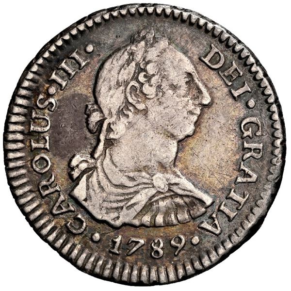 CHILE, Santiago, bust 1 real, Charles III, 1789 DA, NGC XF 40, finest known in NGC census.