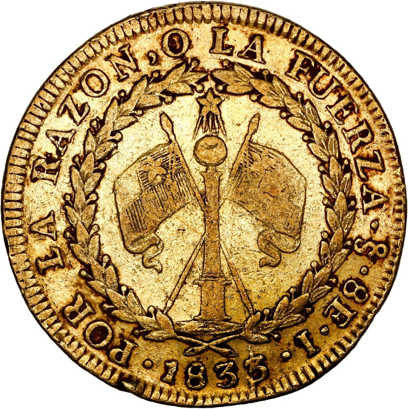 CHILE, Santiago, gold 8 escudos, 1833 I. - Sedwick & Associates, LLC