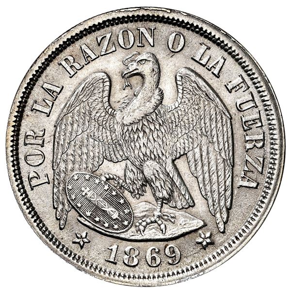 CHILE, Santiago, 1 peso, 1869, NGC MS 63.