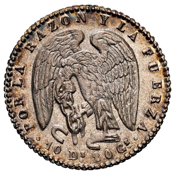 CHILE, Santiago, 1/2 real, 1845 IJ, NGC MS 64 (Val y Mexia Collection Label).