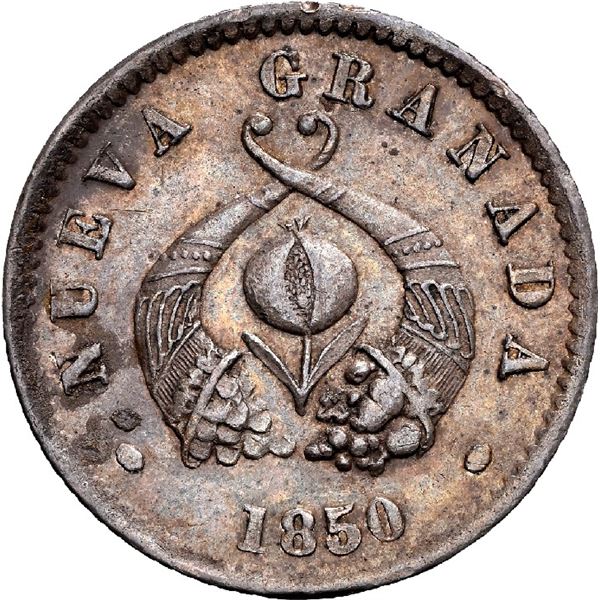 COLOMBIA, Bogotá, 1/2 real, 1850, NGC AU 58, finest and only example in ...
