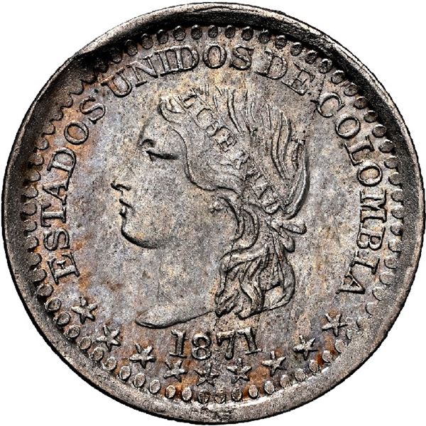 COLOMBIA, Bogotá, 1/2 décimo, 1871, NGC MS 63, finest known in NGC census.