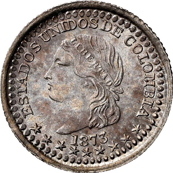 COLOMBIA, Bogotá, 5 centavos, 1873, NGC MS 64, finest and only example in NGC census, ex-Dana Robert