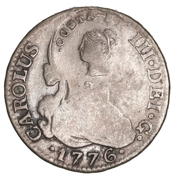 COSTA RICA, 2 reales, female head / ceiba tree double countermark (Type III, 1845) on a Madrid, Spai