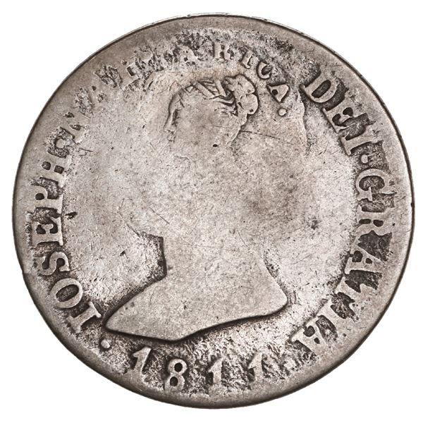 COSTA RICA, 2 reales, female head / ceiba tree double countermark (Type III, 1845) on a Madrid, Spai