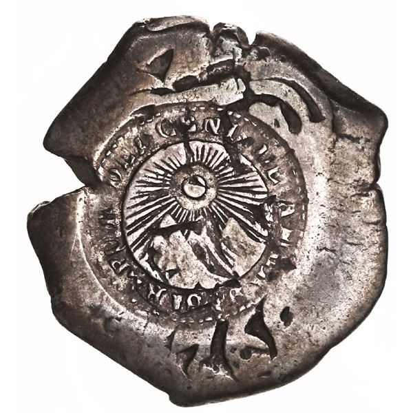 COSTA RICA, 2 reales, 1846 JB counterstamp (Type V) on a Potosí, Bolivia, cob 2 reales, 176(2?) V-Y.