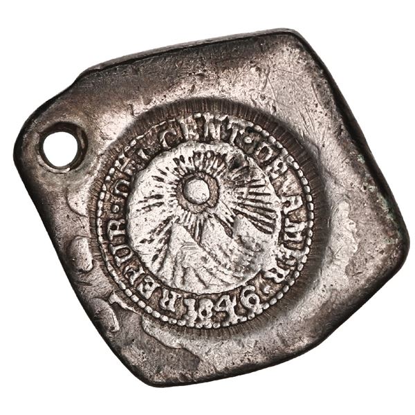 COSTA RICA, 2 reales, 1846 JB counterstamp (Type V) on a Guatemala City, Guatemala, cob 2 reales, 17