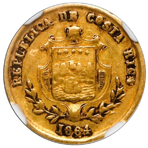 COSTA RICA, San José, gold 1 peso, 1864 GW, NGC XF 45.