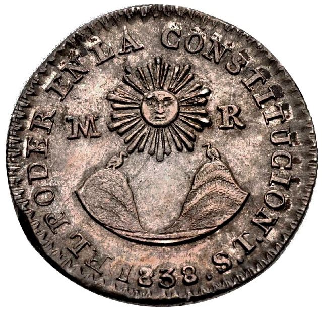 ECUADOR, Quito, 1/2 real, 1838 ST, NGC MS 65, finest known in NGC ...
